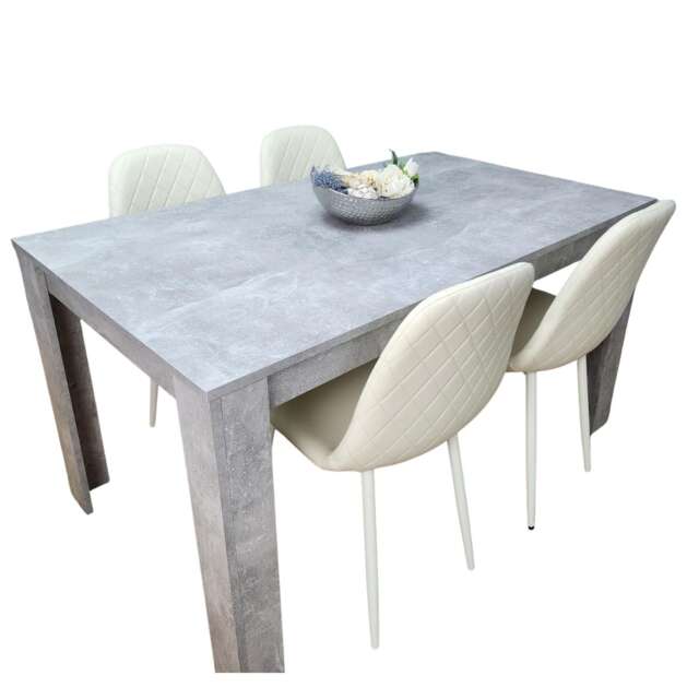 Wooden Rectangle Dining Table Set Dining Table with Set of 4 Cream Chairs Dining Room Furniture