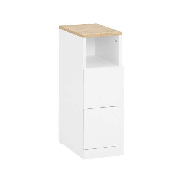 SoBuy FBT149-WN,Slim Bedside Table with 2 Drawers and Shelf White White
