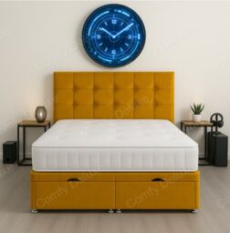 End Opening Ottoman Divan Bed Set Mustard Plush 2ft6 Small Single