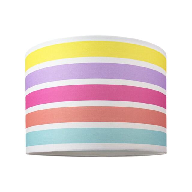 "Modern and Cute Multi Coloured Rainbow Stripe Cotton Fabric Lamp Shade - 12"" Multi Multi-Colour 1"