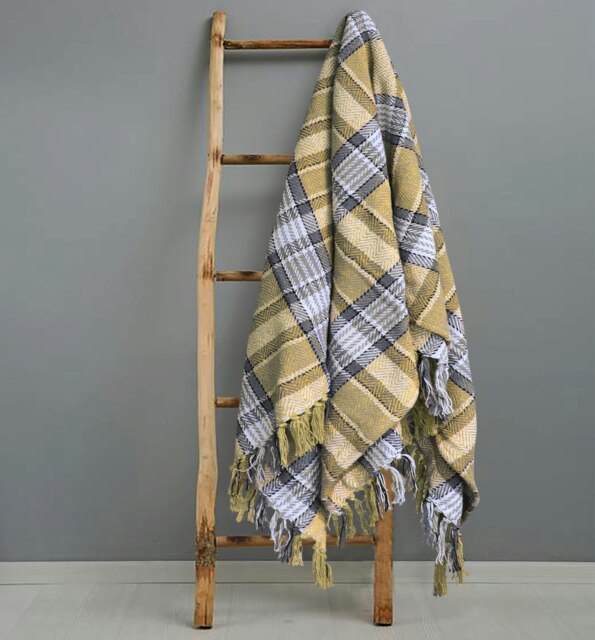 Velosso Bourbon Check Cotton Tassel Throw - 178cm x 254cm Yellow