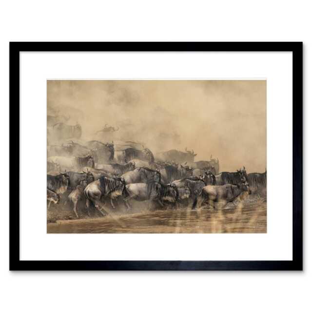 "Wildebeest Antelope Herd Africa 9x7"" Black Framed Wall Art Print"