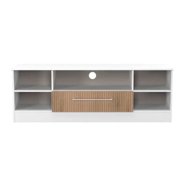 Gloucester Wide 1 Drawer TV & Media Unit in Slatted Effect & White (Ready Assembled) White Slatted Effect & White