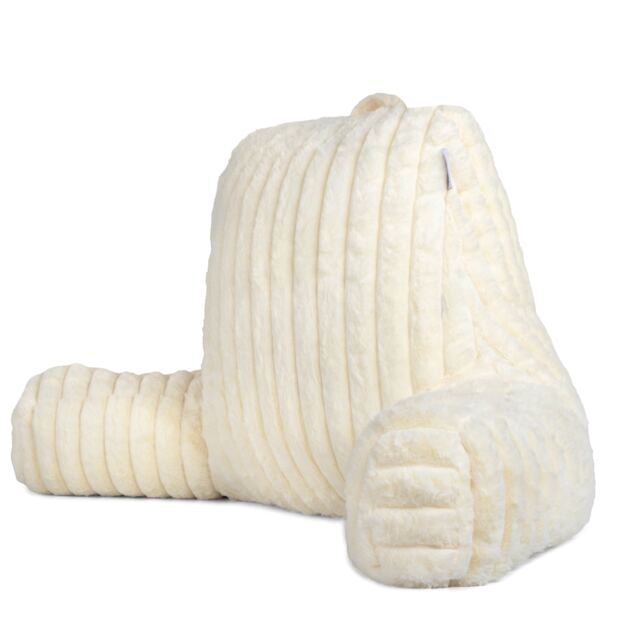 Aamira Reading Pillow Cream Faux Fur Ribbed Memory Foam Support Cushion Cream Cream Large - Cream 1