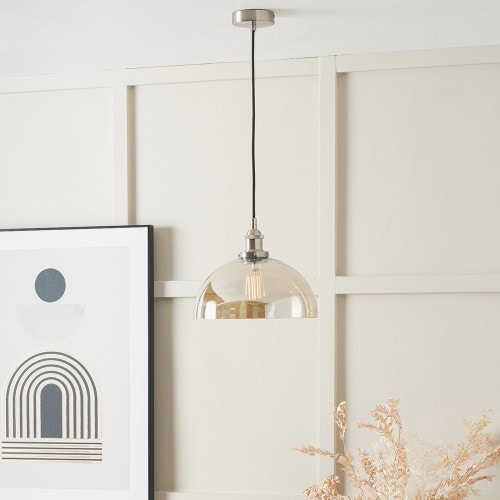 Ceiling Light Antique Silver Metal and Cream Glass Dome Pendant Cream Lustre 1