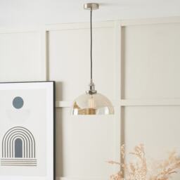Ceiling Light Antique Silver Metal and Cream Glass Dome Pendant Cream Lustre 1