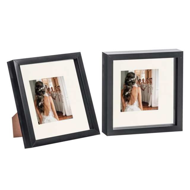 "Nicola Spring 8 x 8"" Photo Frames - Black/Ivory Mount - 3D Picture Frame Box Portrait Display Case (22.5 x 22.5cm) Set of 2"