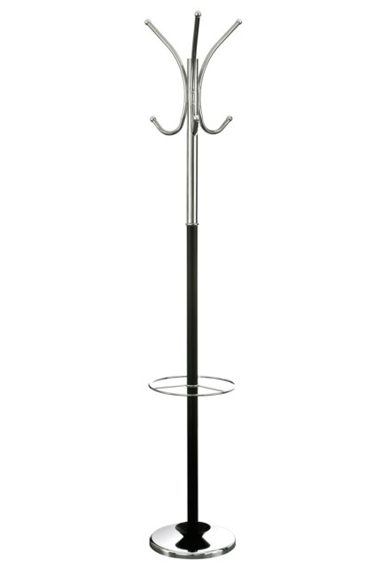 Interiors by Premier Black and Chrome Floor Standing Coat Stand, 12 Curved Hooks at 3 Heights, Wide Round Base for Stability, Black One Size