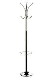 Orsina Black and Chrome Floor Standing Coat Stand, 12 Curved Hooks at 3 Heights, Wide Round Base for Stability,