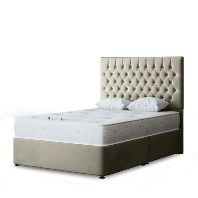 Seraphine Divan Bed with Upholstered Headboard - Two Drawers - Beige - Double