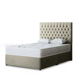 Seraphine Divan Bed with Upholstered Headboard - Two Drawers - Beige - Double