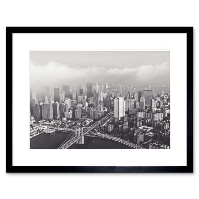 "Orrico New York City Cityscape Black White Aerial 9x7"" Black Framed Wall Art Print"