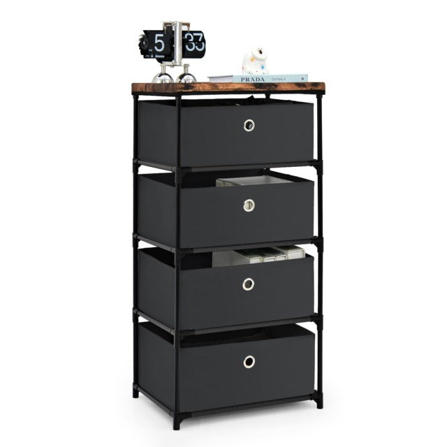COSTWAY 4 tier Fabric Dresser Large Capacity Storage Tower Drawers Black