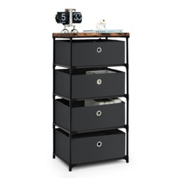 COSTWAY 4 tier Fabric Dresser Large Capacity Storage Tower Drawers Black