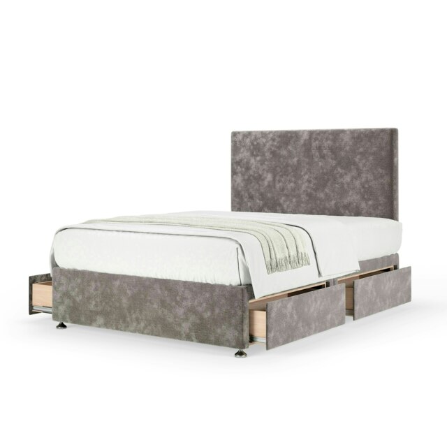 Majestic 1000 Pocket Sprung Silver Chenille 4 Drawer Divan Set And Valencia Headboard King Size