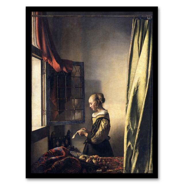 "Girl Reading Letter by Open Window Vermeer Framed Wall Art Print 12X16"""