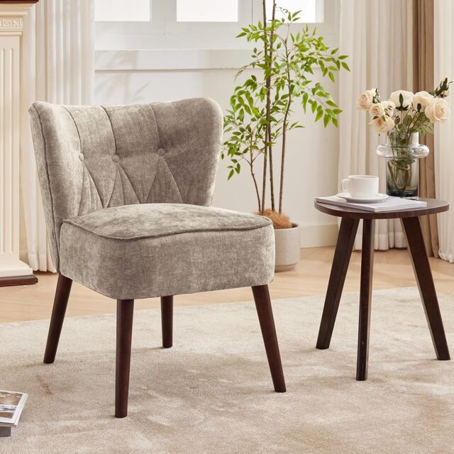 Velvet Accent Chairs for Living Room Bedroom Armless Upholstered Side Chair - Khaki / 1 PC