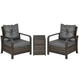 Outsunny PE Rattan Garden Sofa Set w/ 2 Chairs & 72 L Storage Table, Grey