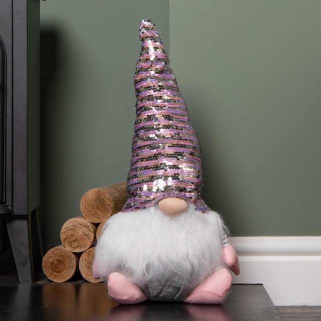 46cm Plush Christmas Bearded Gonk with Pink & Silver Sequined Hat Christmas Decoration