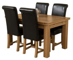 Richmond 140-220cm Oak Extending Dining Table & 4 Washington Leather Chairs Black Black