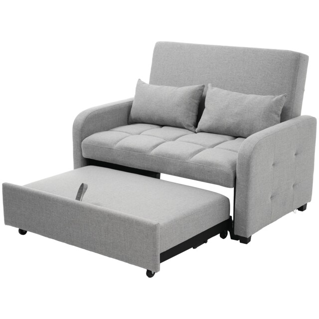 VILUXE 127cm 2 Seater Linen Sofa Bed with 3-Position Adjustable Backrest, Pull-Out 180cm Daybed, High-Density Foam and 2 Pillows, Dark Grey