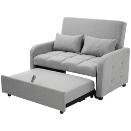 VILUXE 127cm 2 Seater Linen Sofa Bed with 3-Position Adjustable Backrest, Pull-Out 180cm Daybed, High-Density Foam and 2 Pillows, Dark Grey