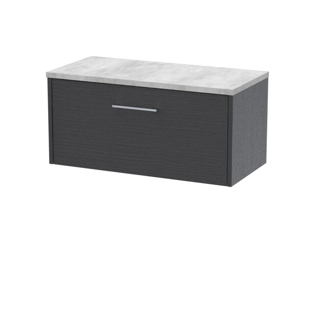 Balterley Winshill Contemporary 1 Drawer Wall Hung Vanity Unit with Laminate Worktop, Woodgrain Dark Grey, 800mm