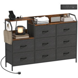 HOMCOM Fabric Chest of Drawers w Charging Station for Bedroom Rustic Brown Brown Rustic Brown and Black One Size