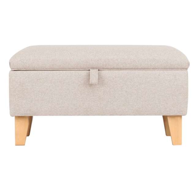 Living and Home Linen Upholstered Storage Ottoman - Beige - 71cm White