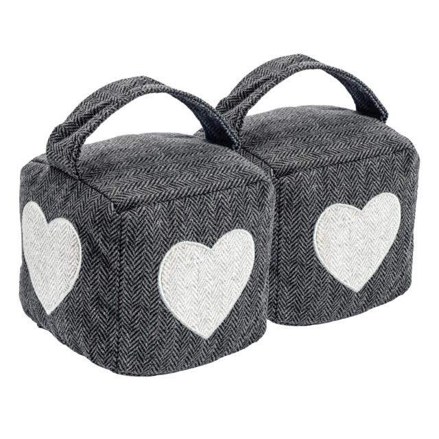 Nicola Spring Herringbone Door Stops - 16 x 16cm - Heart - Pack of 2