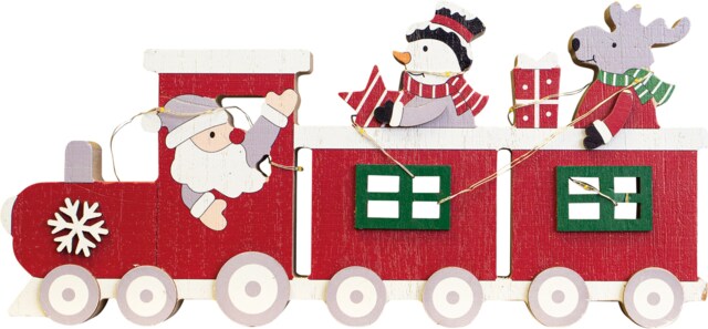 St Helens Red Wooden Festive Ornamental Train With Led Light