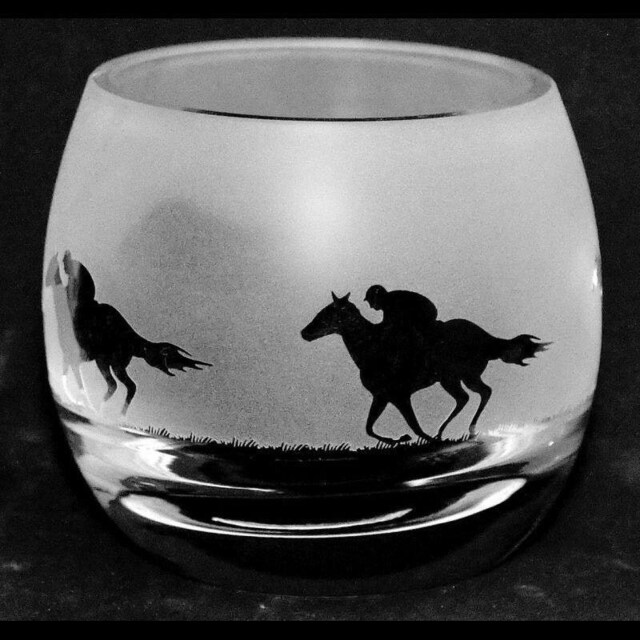 Animo Glass Engraved Tealight Holder Small Racehorse