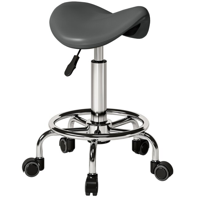 HOMCOM Saddle Chair, Rolling Salon Stool for Massage Spa, Grey