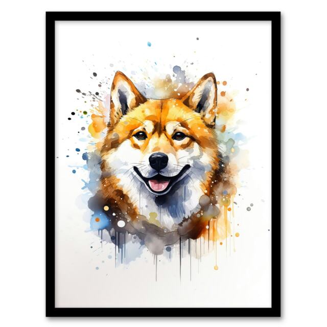 Shiba Inu Lovers Gift Watercolour Pet Home Decor Black Framed Wall Art Print A4