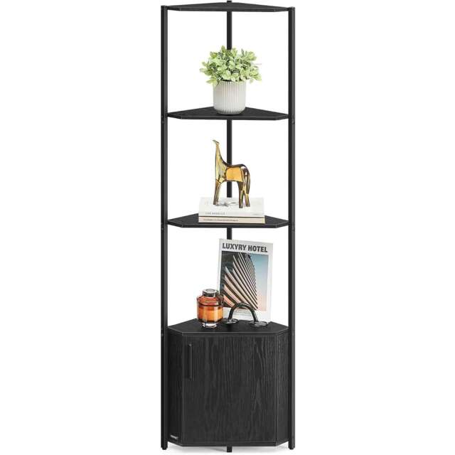 5-Tier Corner Storage Shelf, Freestanding Corner Shelving Unit for Living Room, Bedroom, Kitchen and Bathroom, Black
