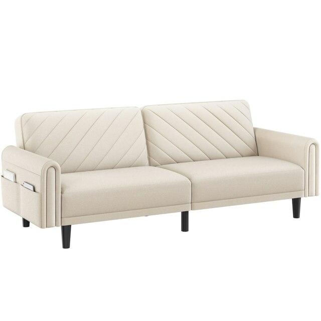 Yaheetech Fabric 3-Seater Sofa Bed for Limited Space Cream Beige Three Seater