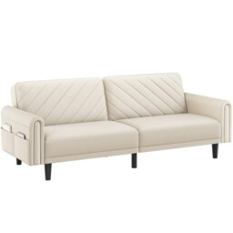 Yaheetech Fabric 3-Seater Sofa Bed for Limited Space Cream Beige Three Seater