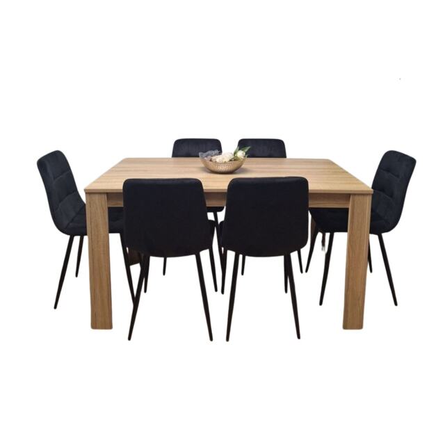 Oak Effect Dining Table Set With 6 Black Velvet Chairs Dining Room Furniture Black One Size 7