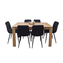 Oak Effect Dining Table Set With 6 Black Velvet Chairs Dining Room Furniture Black One Size 7