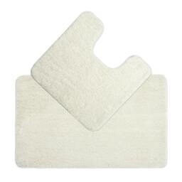 Luxury Microfibre Deep Pile Bath Mat and Pedestal Set - Non Slip Cream Cream
