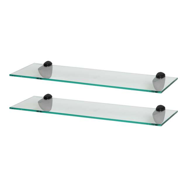 Harbour Housewares Floating Glass Shelf - 60cm - Metallic Brackets - Bathroom Shower Storage Vanity Display Unit Shelf Black Black 2