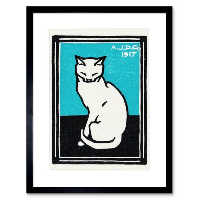 "Sitting Cat Julie de Graag Vintage 1917 12x16"" Framed Wall Art Print"