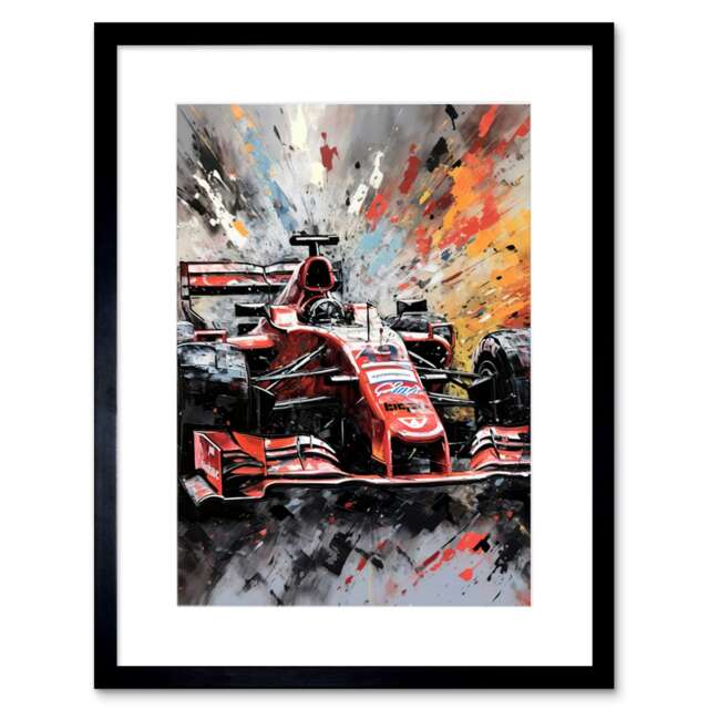 "Motorsport Red Race Car Bold 9x7"" Black Framed Wall Art Print"