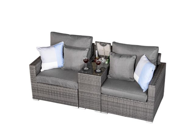 Havana 2 Seat Modular Sofa Rattan Garden Bistro Balcony Furniture Set Outdoor Drinks Cooler Table Grey Grey Two Seater