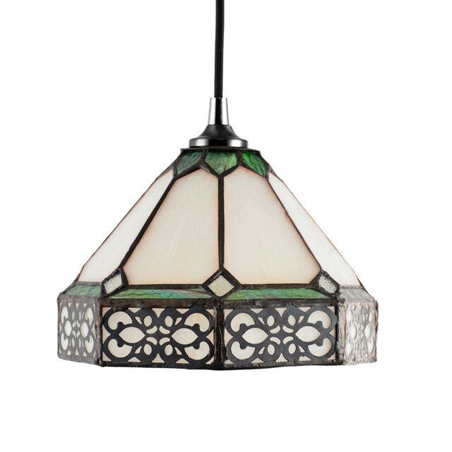 Classic 1920s Shabby Chic Pendant Light Shade with Metal Scrollwork Decoration Green Green 1