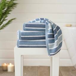 Madison Soft BCI Cotton Towels – 100% Cotton, 550 GSM, Highly Absorbent, Yarn-Dyed Striped Design Blue White Bath towel