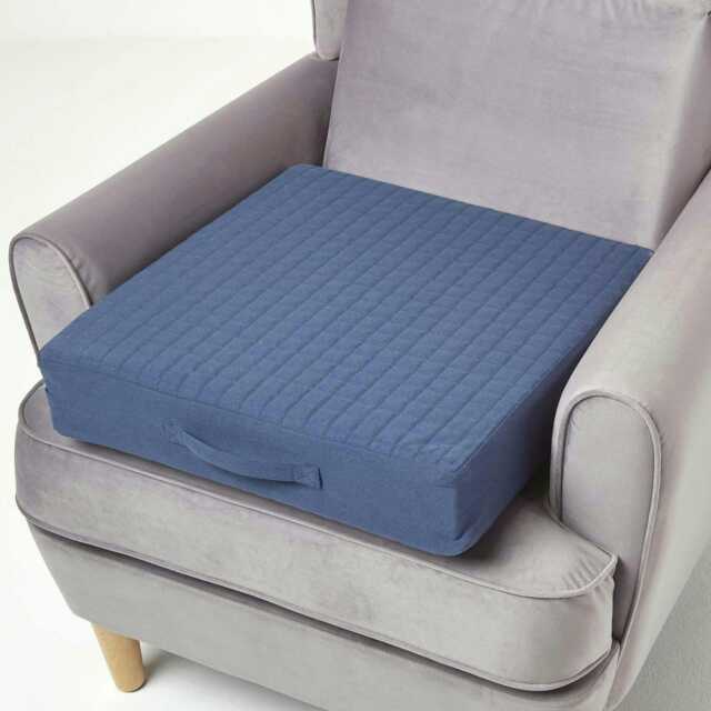 Homescapes Navy Cotton Orthopaedic Foam Armchair Booster Cushion Blue Navy 50 x 50 x 10 cm