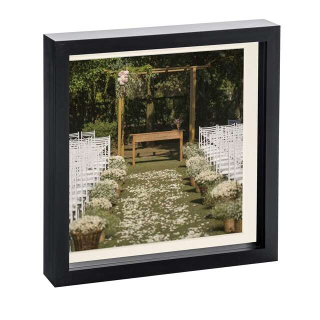 "Nicola Spring 10 x 10"" Photo Frame - Black/Ivory Mount - 3D Photo Frame Picture Frame Box Portrait Display Case (53 x 53cm)"