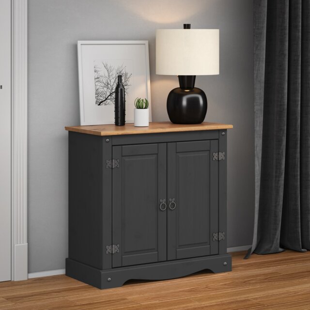 Corona Charcoal 2 Door Cupboard Sideboard Cupboard Cabinet Solid Wood Mexican Pine Wooden Dark Grey