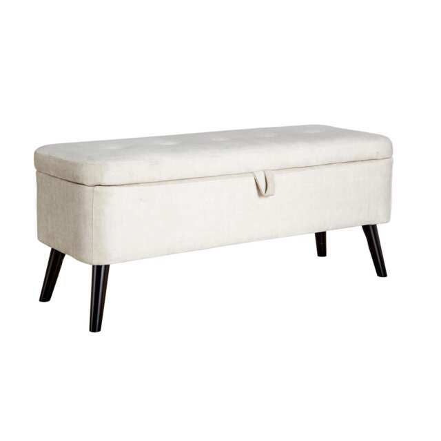 Ottoman Box Velvet Fabric Hidden Storage Wooden Legs Home Living Grey Grey